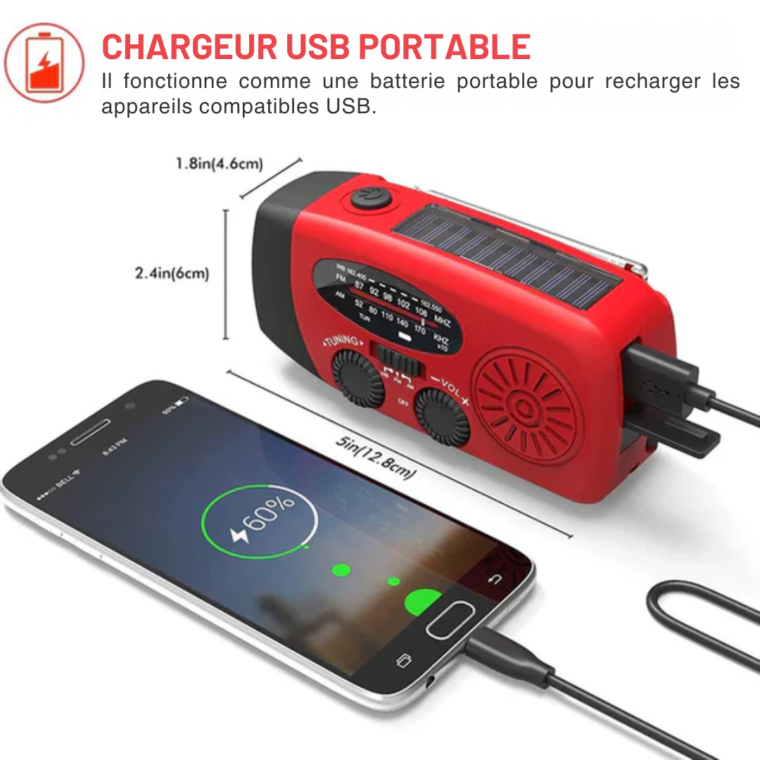 Radio d’urgence - Radionix - Manivelle - Panneau solaire
