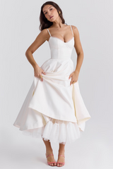 Robe de mariée à bretelles réglables | Robe midi en tulle