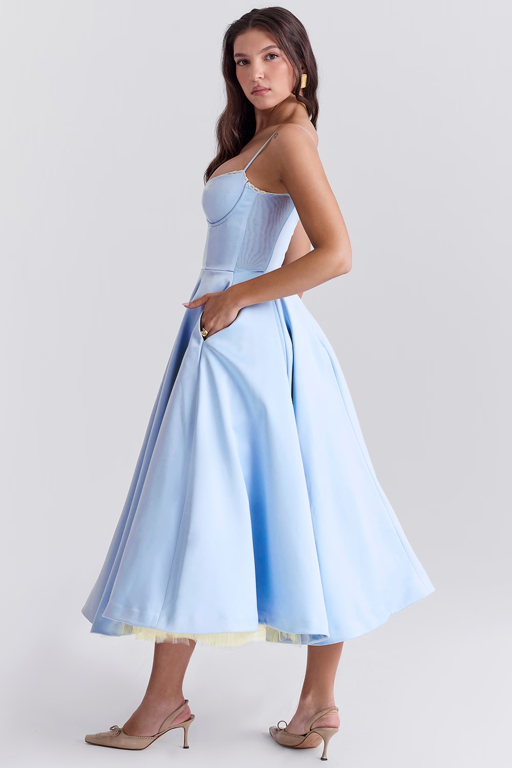 Robe de mariée à bretelles réglables | Robe midi en tulle