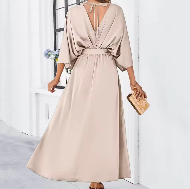Robe de mariée à col en V – robe longue pour femme – ceinture à la taille