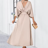 Robe de mariée à col en V – robe longue pour femme – ceinture à la taille