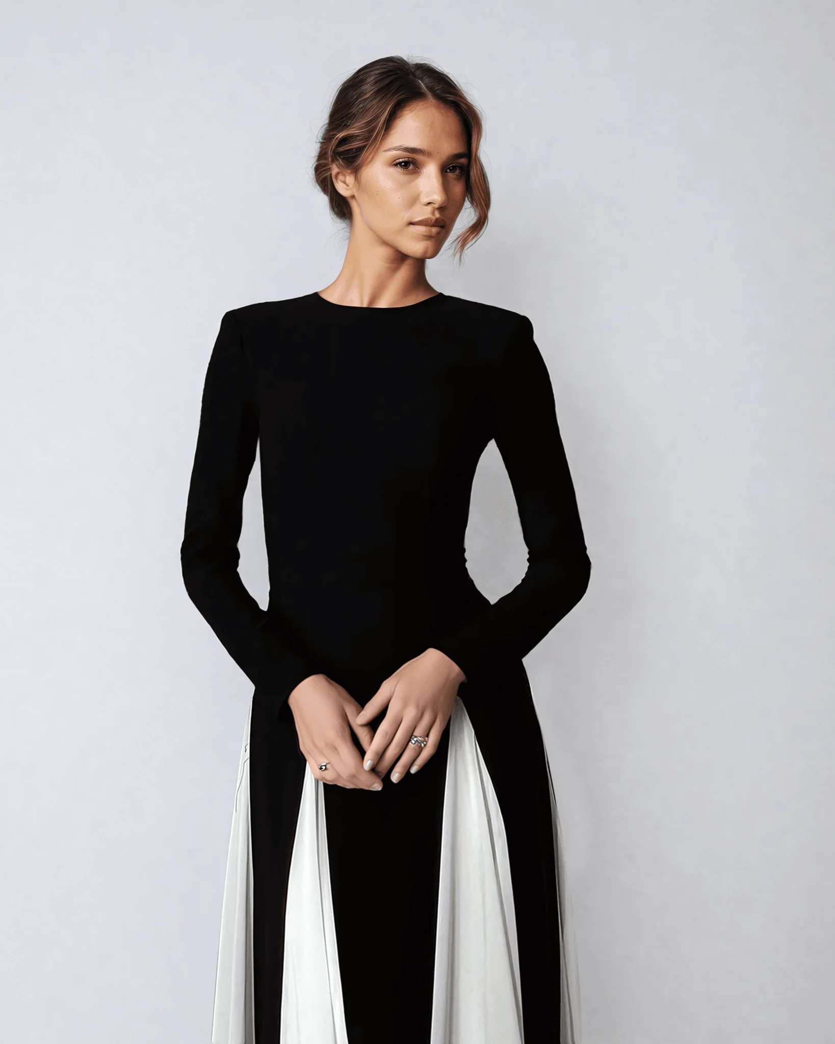 Robe de mariée à manches longues – robe longue pour femme – encolure ronde