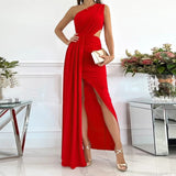 Robe de mariée à une épaule – robe longue pour femme – fente latérale