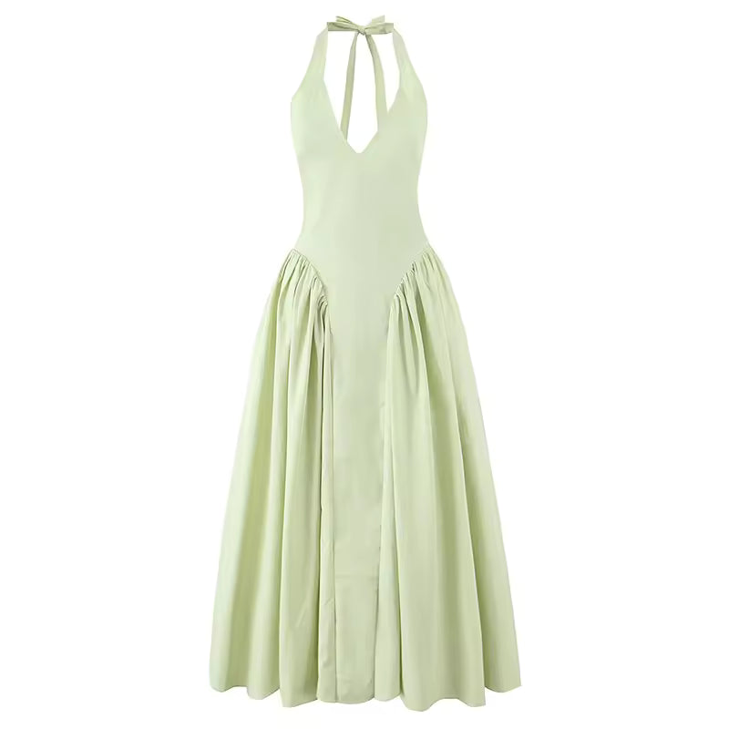 Robe Longue Plissée à Col Halter pour Femme | Élégante