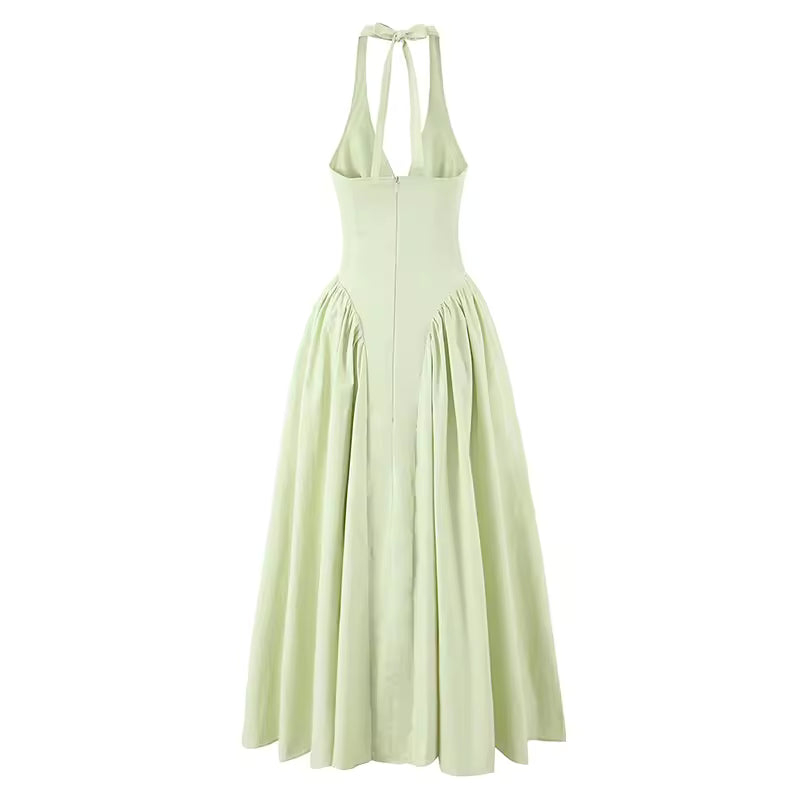 Robe Longue Plissée à Col Halter pour Femme | Élégante