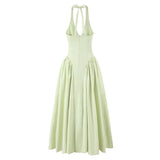 Robe Longue Plissée à Col Halter pour Femme | Élégante