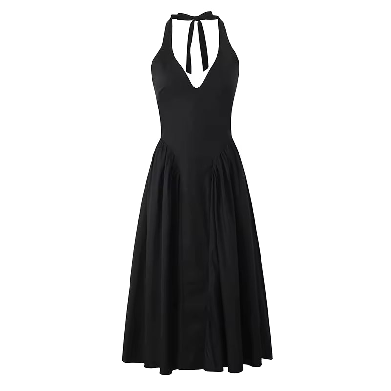 Robe Longue Plissée à Col Halter pour Femme | Élégante