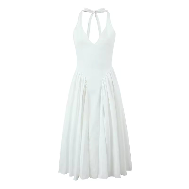 Robe Longue Plissée à Col Halter pour Femme | Élégante