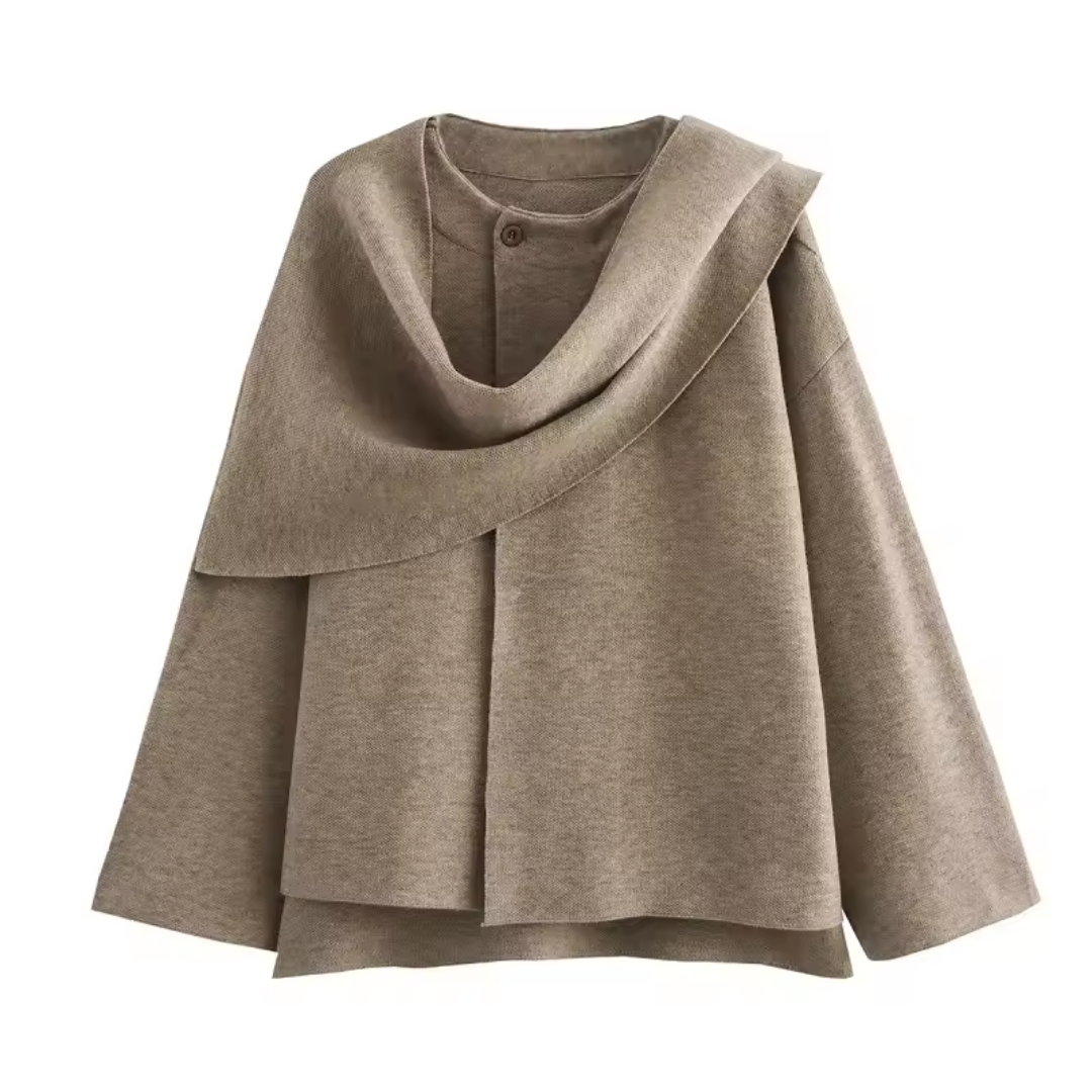 Veste Femme à Col Large Asymétrique | Coupe Évasée