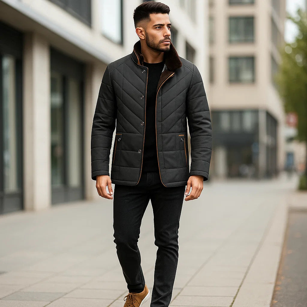 Veste d'hiver matelassée pour homme avec col montant | Poches latérales