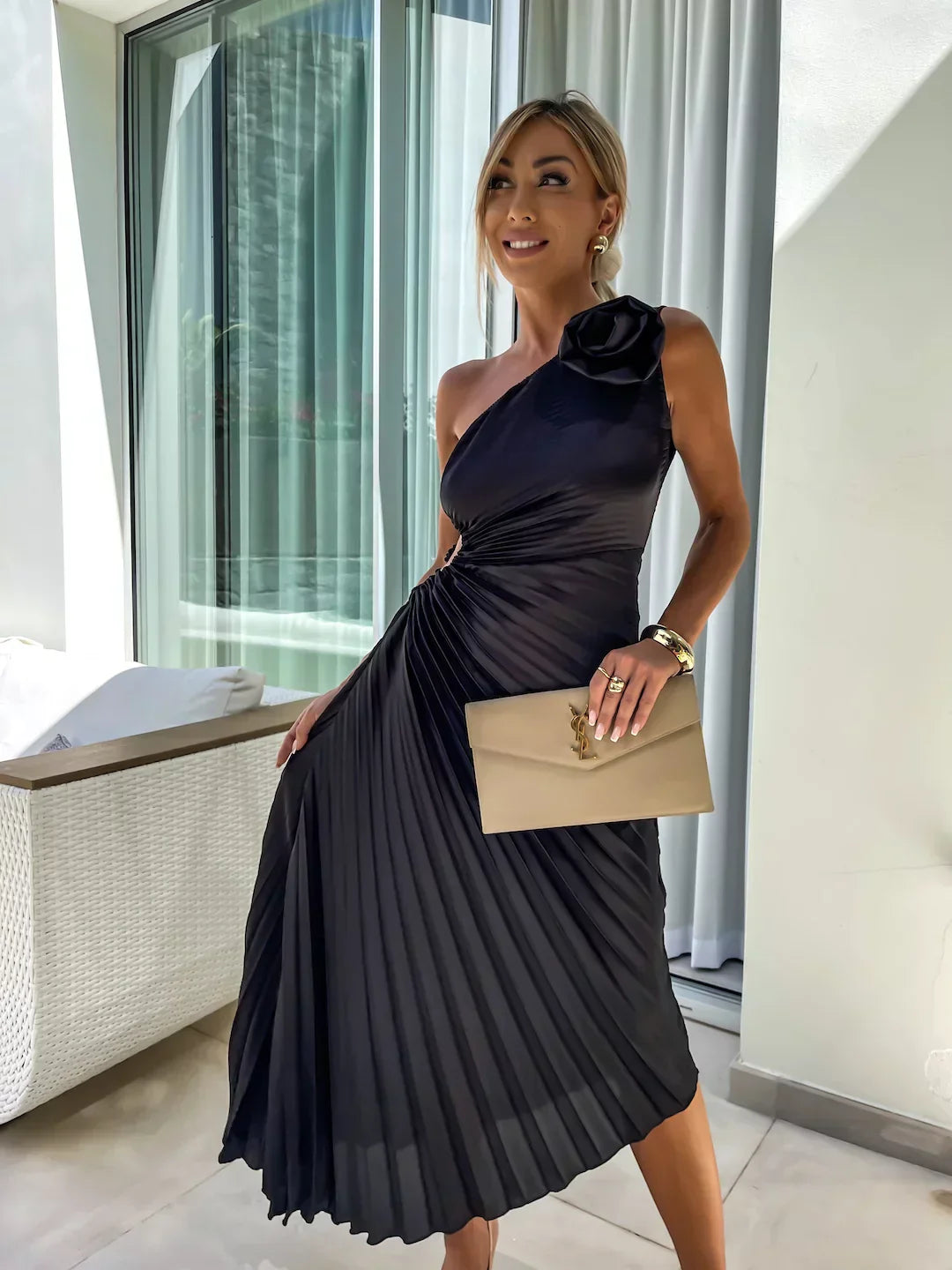 Tirenta | Robe de Soirée Fleurie à Une Épaule