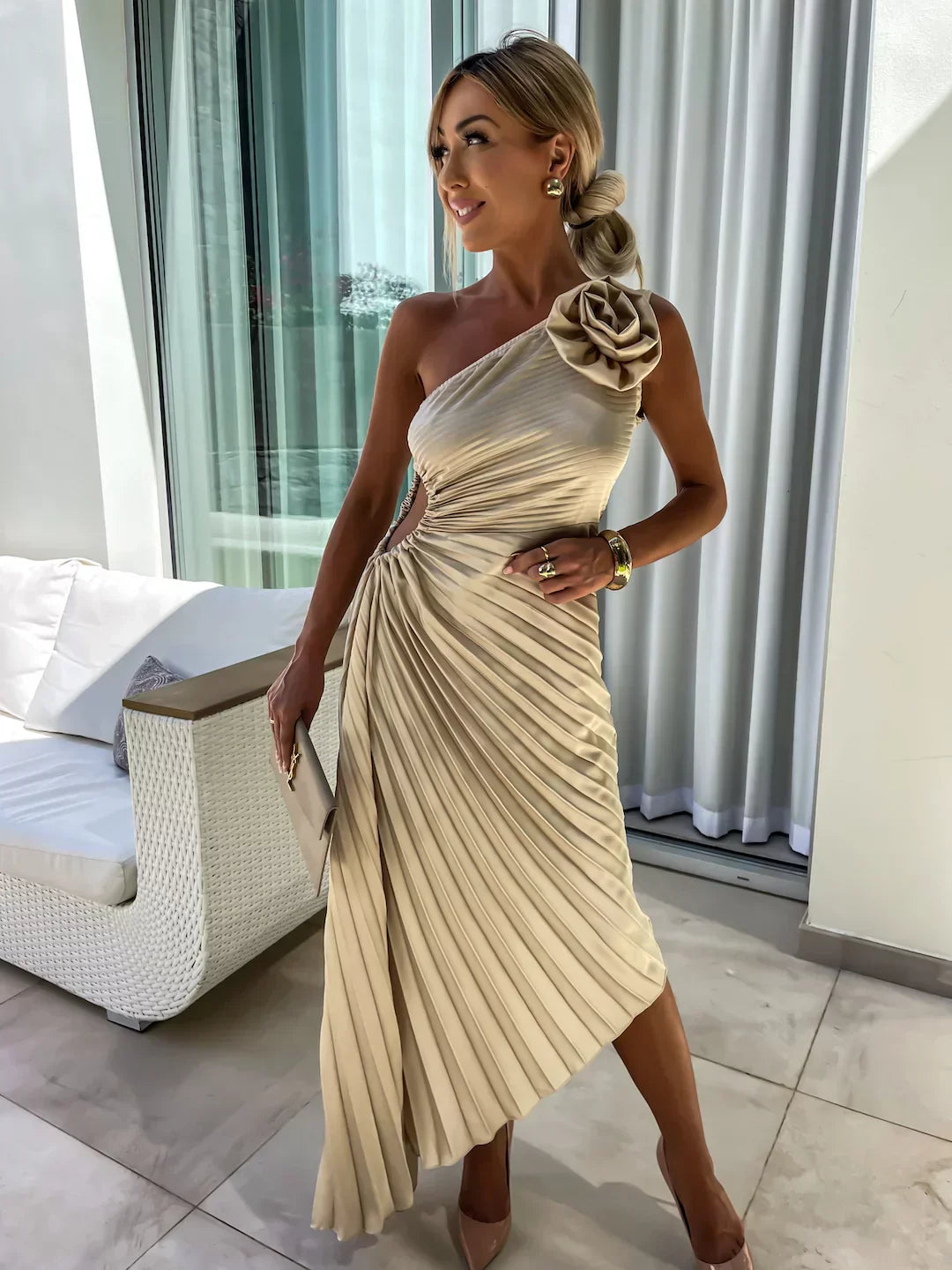 Tirenta | Robe de Soirée Fleurie à Une Épaule