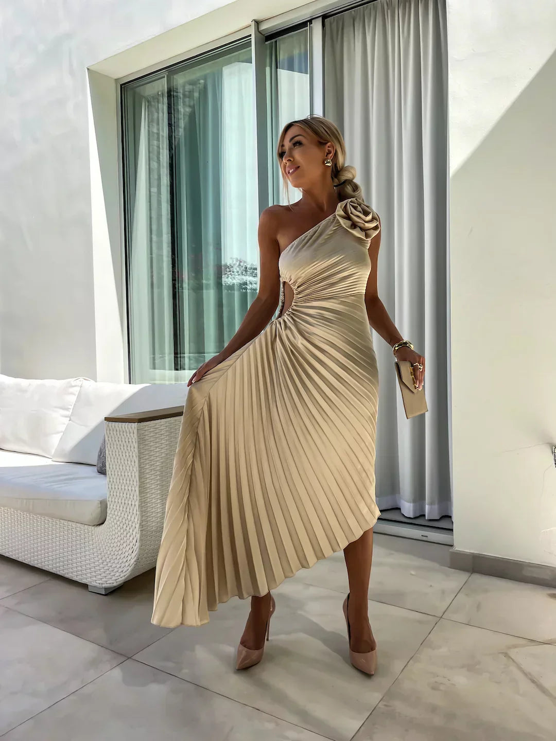 Tirenta | Robe de Soirée Fleurie à Une Épaule